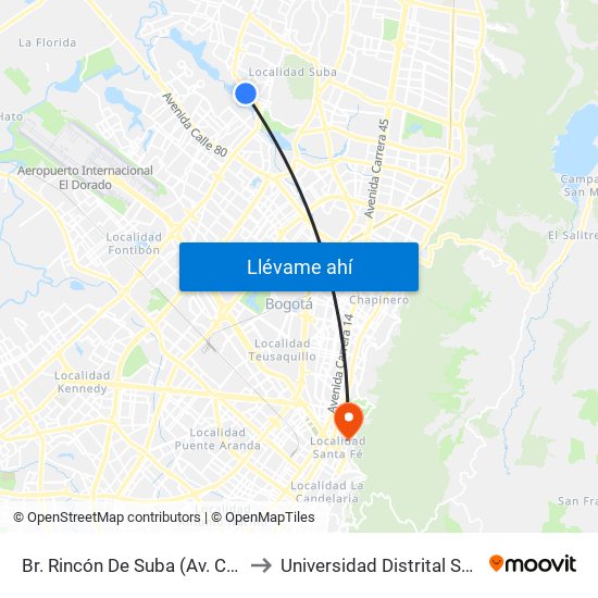 Br. Rincón De Suba (Av. C. De Cali - Kr 95a) to Universidad Distrital Sede Macarena B map