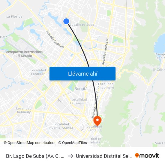 Br. Lago De Suba (Av. C. De Cali - Cl 130) to Universidad Distrital Sede Macarena B map