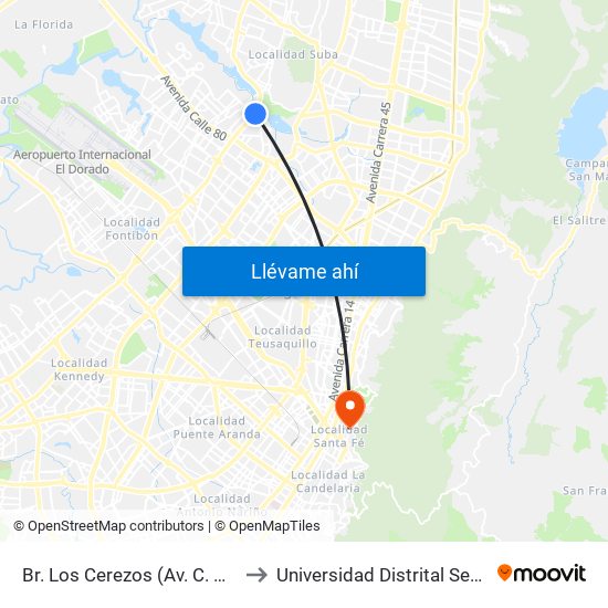 Br. Los Cerezos (Av. C. De Cali - Cl 90a) to Universidad Distrital Sede Macarena B map