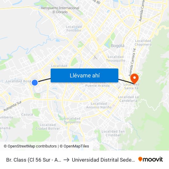 Br. Class (Cl 56 Sur - Av. A. Mejía) to Universidad Distrital Sede Macarena B map