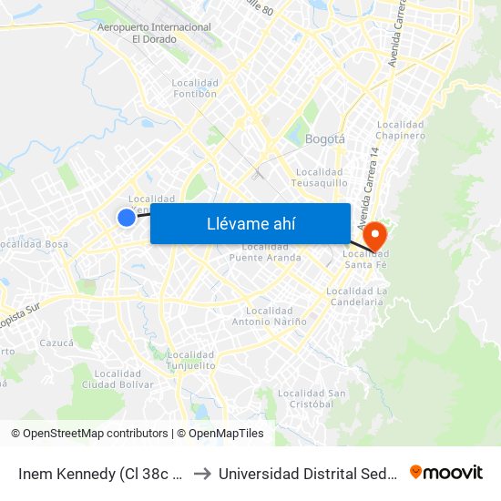 Inem Kennedy (Cl 38c Sur - Kr 79g) to Universidad Distrital Sede Macarena B map