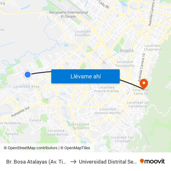 Br. Bosa Atalayas (Av. Tintal - Cl 61a Sur) to Universidad Distrital Sede Macarena B map