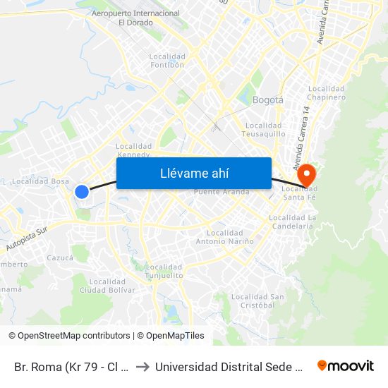 Br. Roma (Kr 79 - Cl 56c Sur) to Universidad Distrital Sede Macarena B map