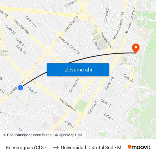 Br. Veraguas (Cl 3 - Kr 29a) to Universidad Distrital Sede Macarena B map