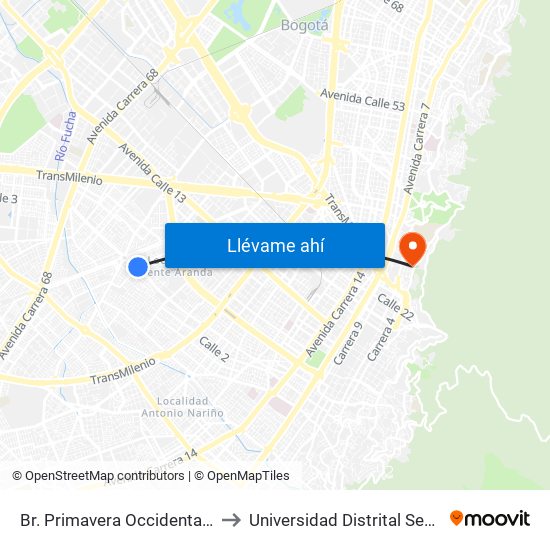 Br. Primavera Occidental (Ac 3 - Kr 41) to Universidad Distrital Sede Macarena B map