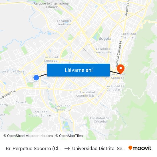 Br. Perpetuo Socorro (Cl 49 Sur - Kr 77t) to Universidad Distrital Sede Macarena B map