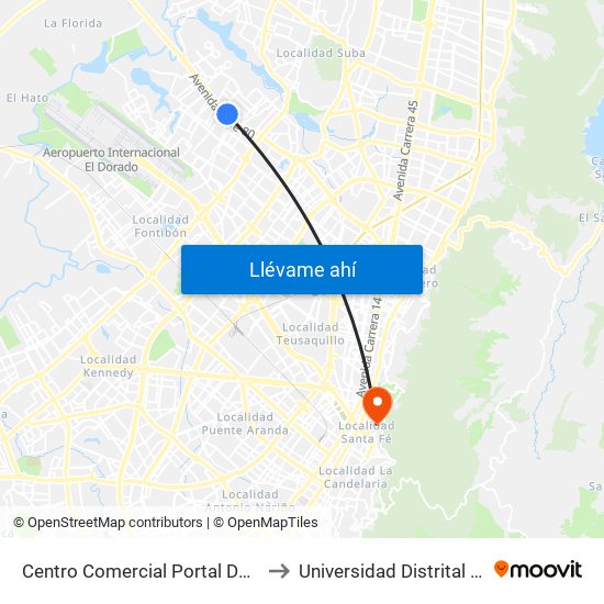 Centro Comercial Portal De La 80 (Ac 80 - Kr 99) to Universidad Distrital Sede Macarena B map