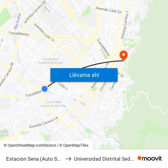 Estación Sena (Auto Sur - Cl 12 Sur) to Universidad Distrital Sede Macarena B map