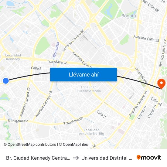 Br. Ciudad Kennedy Central (Cl 40 Sur - Kr 77a) to Universidad Distrital Sede Macarena B map