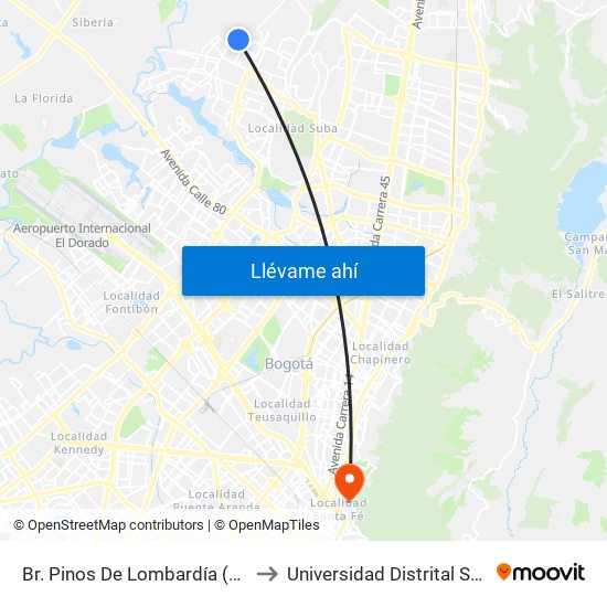 Br. Pinos De Lombardía (Cl 152b - Kr 114a) to Universidad Distrital Sede Macarena B map