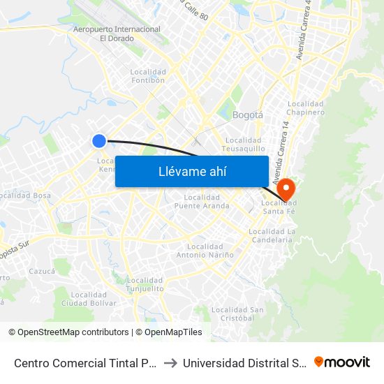 Centro Comercial Tintal Plaza (Kr 87a - Cl 6) to Universidad Distrital Sede Macarena B map