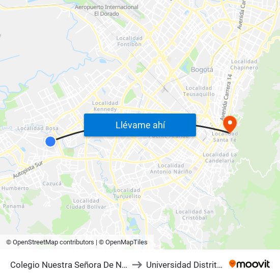 Colegio Nuestra Señora De Nazareth (Kr 80c - Cl 65d Sur) to Universidad Distrital Sede Macarena B map