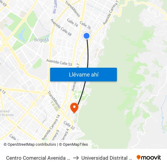 Centro Comercial Avenida Chile (Ac 72 - Kr 10) to Universidad Distrital Sede Macarena B map