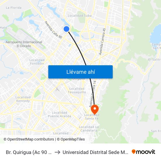 Br. Quirigua (Ac 90 - Kr 91) to Universidad Distrital Sede Macarena B map