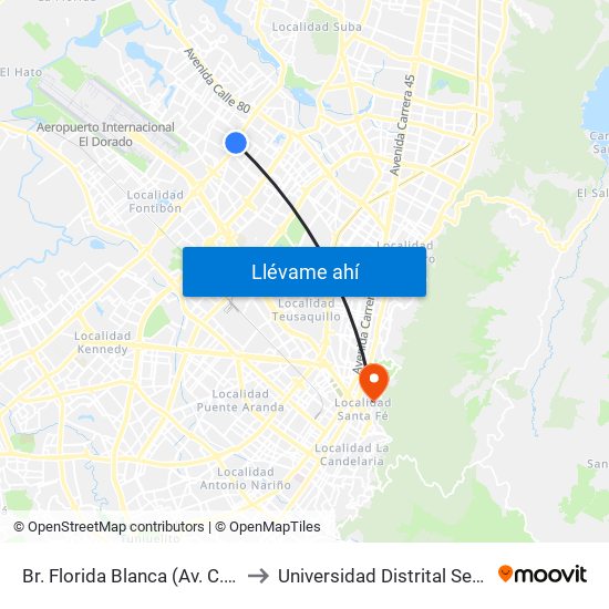 Br. Florida Blanca (Av. C. De Cali - Cl 70) to Universidad Distrital Sede Macarena B map