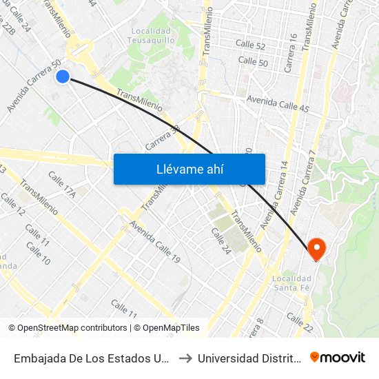 Embajada De Los Estados Unidos (Av. Esperanza - Kr 48) to Universidad Distrital Sede Macarena B map