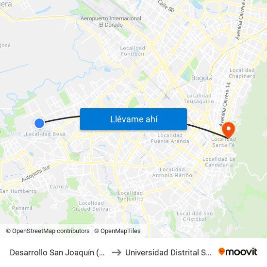 Desarrollo San Joaquín (Cl 71 Sur - Kr 88f) to Universidad Distrital Sede Macarena B map