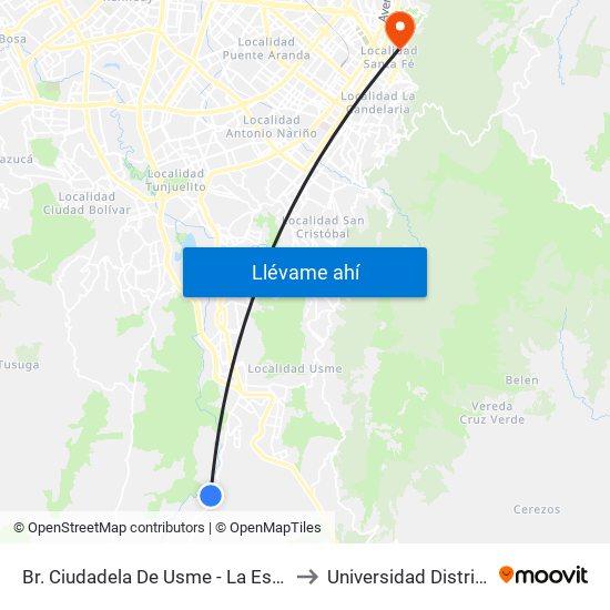 Br. Ciudadela De Usme - La Esperanza I Etapa (Cl 136 - Kr 14b) to Universidad Distrital Sede Macarena B map