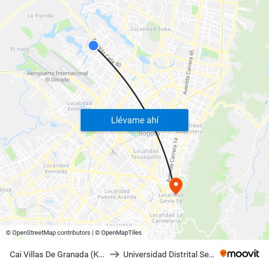 Cai Villas De Granada (Kr 112a - Cl 77c) to Universidad Distrital Sede Macarena B map