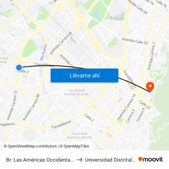 Br. Las Américas Occidental (Av. Boyacá - Cl 3b) (A) to Universidad Distrital Sede Macarena B map