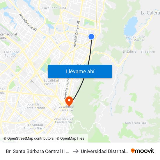 Br. Santa Bárbara Central II Sector (Ac 116 - Kr 11a) to Universidad Distrital Sede Macarena B map