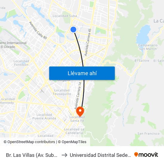 Br. Las Villas (Av. Suba - Cl 127d) to Universidad Distrital Sede Macarena B map