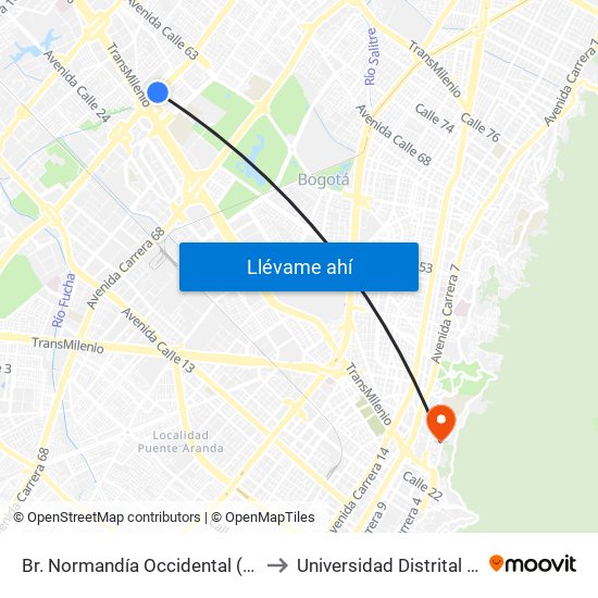 Br. Normandía Occidental (Av. Boyacá - Cl 48) (A) to Universidad Distrital Sede Macarena B map