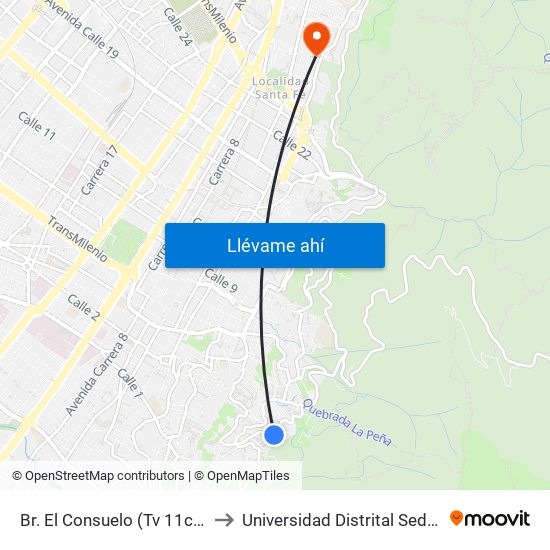 Br. El Consuelo (Tv 11c Este - Cl 1c) to Universidad Distrital Sede Macarena B map