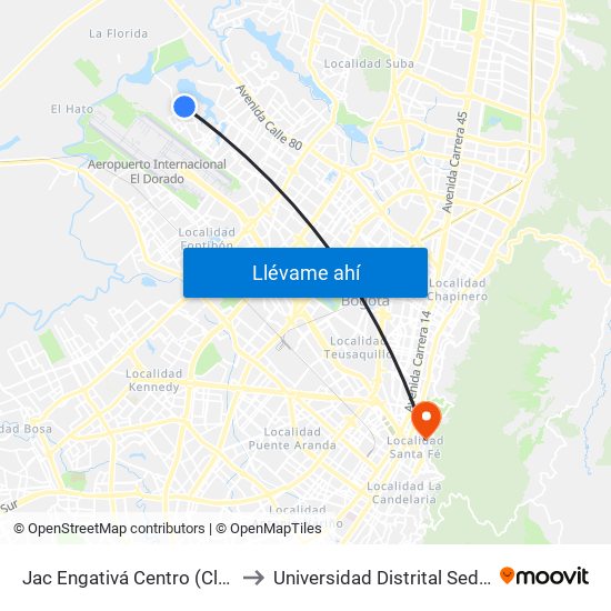 Jac Engativá Centro (Cl 66b - Kr 121) to Universidad Distrital Sede Macarena B map
