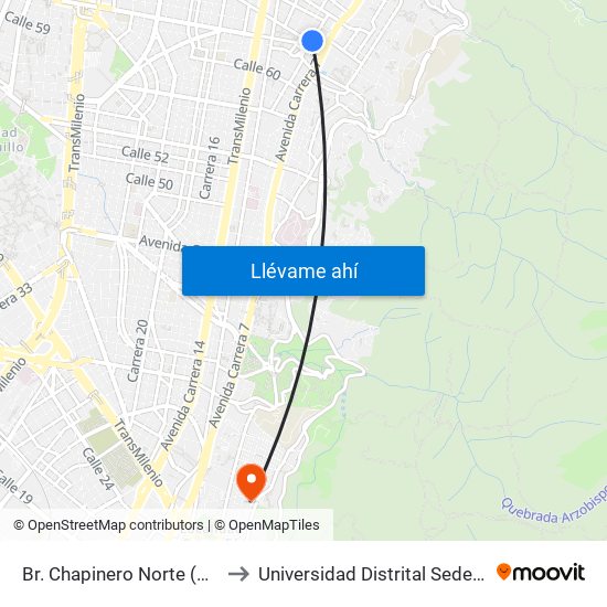 Br. Chapinero Norte (Kr 9 - Cl 64) to Universidad Distrital Sede Macarena B map