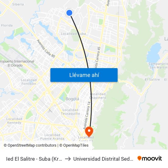 Ied El Salitre - Suba (Kr 99 - Cl 153) to Universidad Distrital Sede Macarena B map