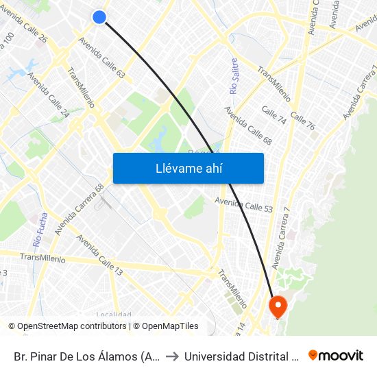 Br. Pinar De Los Álamos (Av. C. De Cali - Cl 65c) to Universidad Distrital Sede Macarena B map