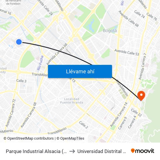 Parque Industrial Alsacia (Kr 79a - Cl 11b Bis) to Universidad Distrital Sede Macarena B map