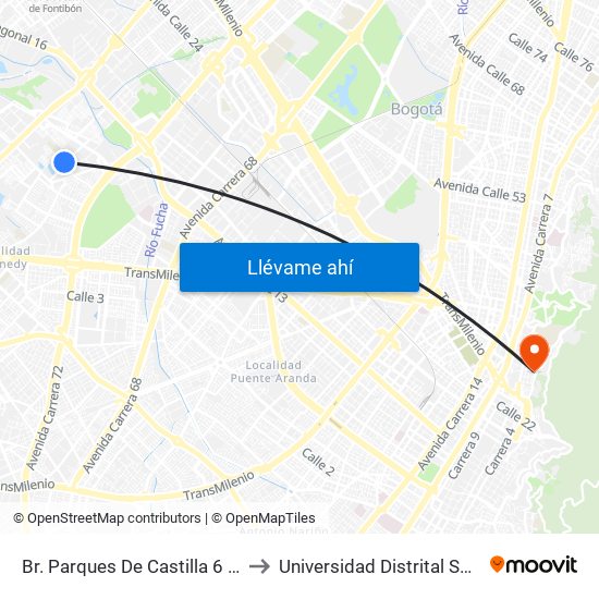 Br. Parques De Castilla 6 (Kr 79a - Cl 11a) to Universidad Distrital Sede Macarena B map