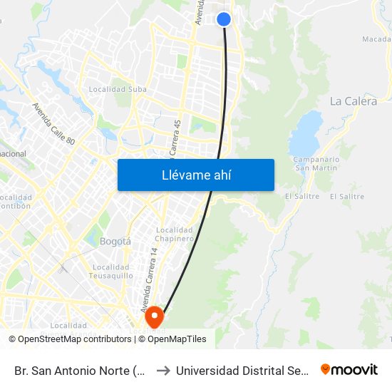 Br. San Antonio Norte (Ak 9 - Cl 185b) to Universidad Distrital Sede Macarena B map