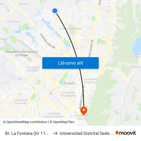 Br. La Fontana (Kr 115 - Cl 147a) to Universidad Distrital Sede Macarena B map