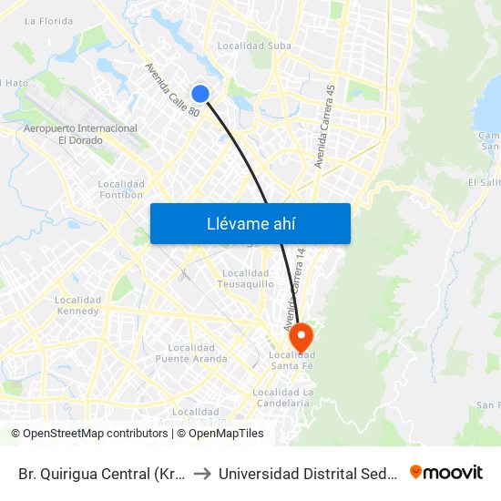 Br. Quirigua Central (Kr 94h - Cl 84) to Universidad Distrital Sede Macarena B map