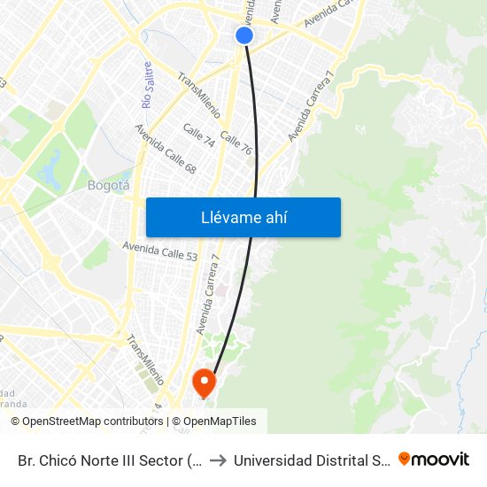 Br. Chicó Norte III Sector (Auto Norte - Cl 95) to Universidad Distrital Sede Macarena B map
