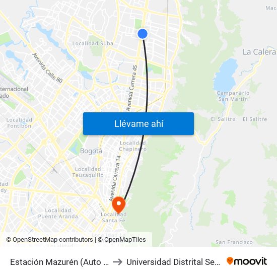 Estación Mazurén (Auto Norte - Cl 152) to Universidad Distrital Sede Macarena B map