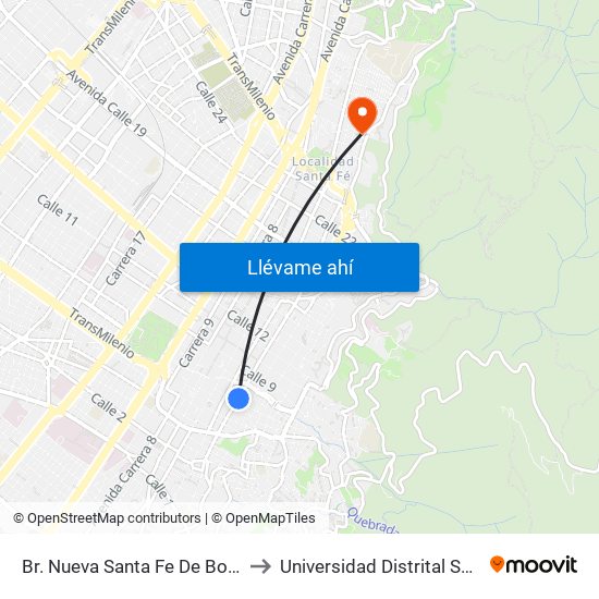 Br. Nueva Santa Fe De Bogotá (Kr 4 - Cl 6) to Universidad Distrital Sede Macarena B map