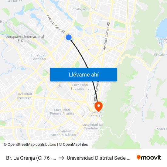 Br. La Granja (Cl 76 - Kr 78a) to Universidad Distrital Sede Macarena B map