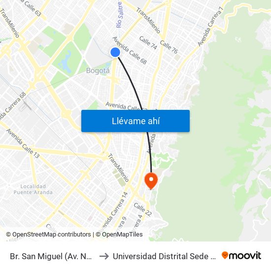 Br. San Miguel (Av. NQS - Cl 65) to Universidad Distrital Sede Macarena B map