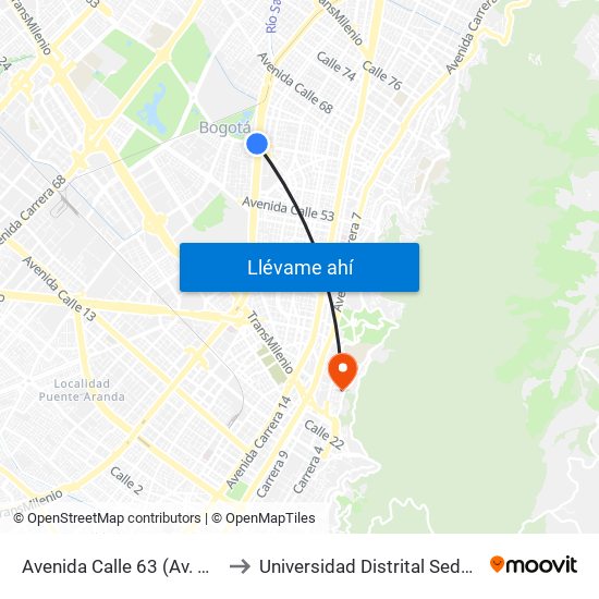 Avenida Calle 63 (Av. NQS - Ac 63) to Universidad Distrital Sede Macarena B map