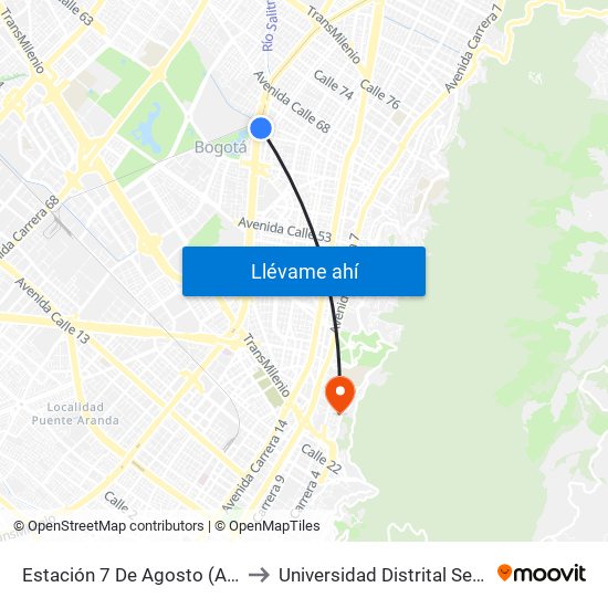 Estación 7 De Agosto (Av. NQS - Cl 63f) to Universidad Distrital Sede Macarena B map