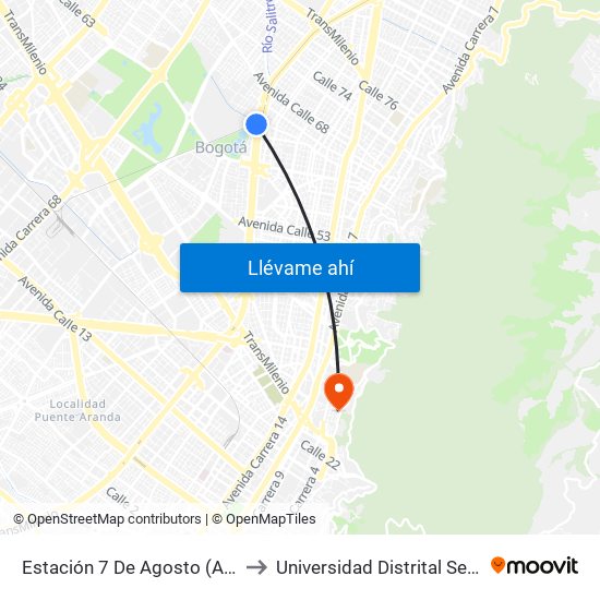 Estación 7 De Agosto (Av. NQS - Cl 63g) to Universidad Distrital Sede Macarena B map