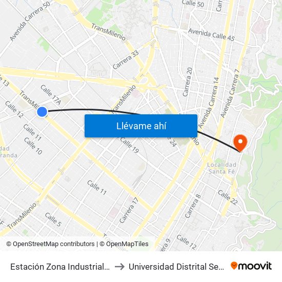 Estación Zona Industrial (Ac 13 - Kr 38) to Universidad Distrital Sede Macarena B map