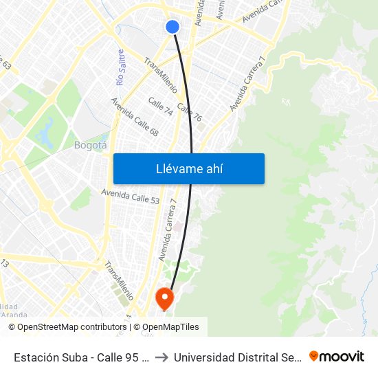 Estación Suba - Calle 95 (Ak 55 - Cl 94c) to Universidad Distrital Sede Macarena B map