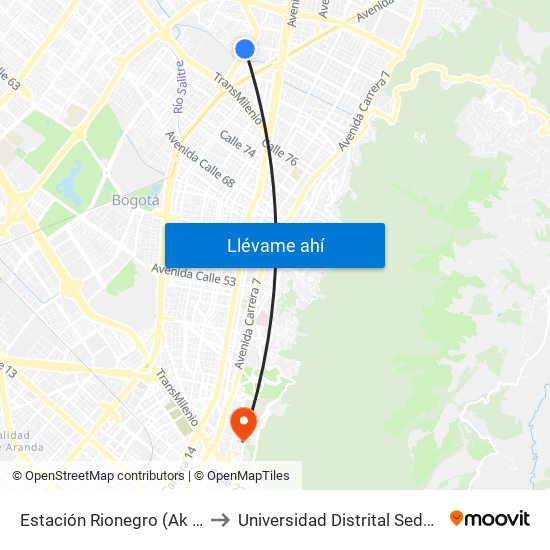 Estación Rionegro (Ak 50 - Cl 91a) to Universidad Distrital Sede Macarena B map