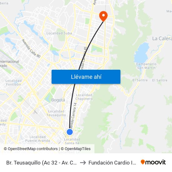 Br. Teusaquillo (Ac 32 - Av. Caracas) to Fundación Cardio Infantil map