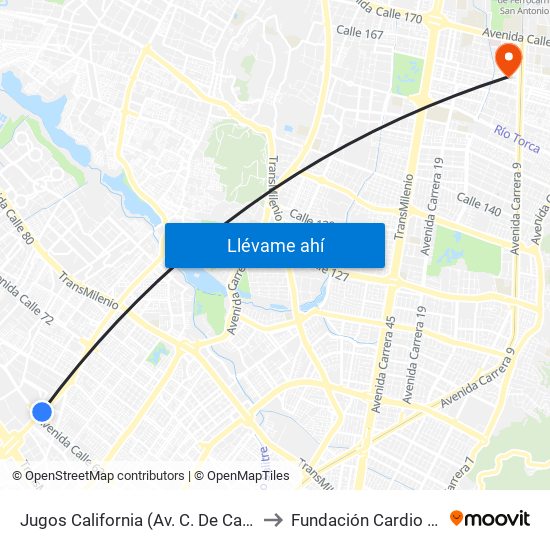 Jugos California (Av. C. De Cali - Ac 63) to Fundación Cardio Infantil map